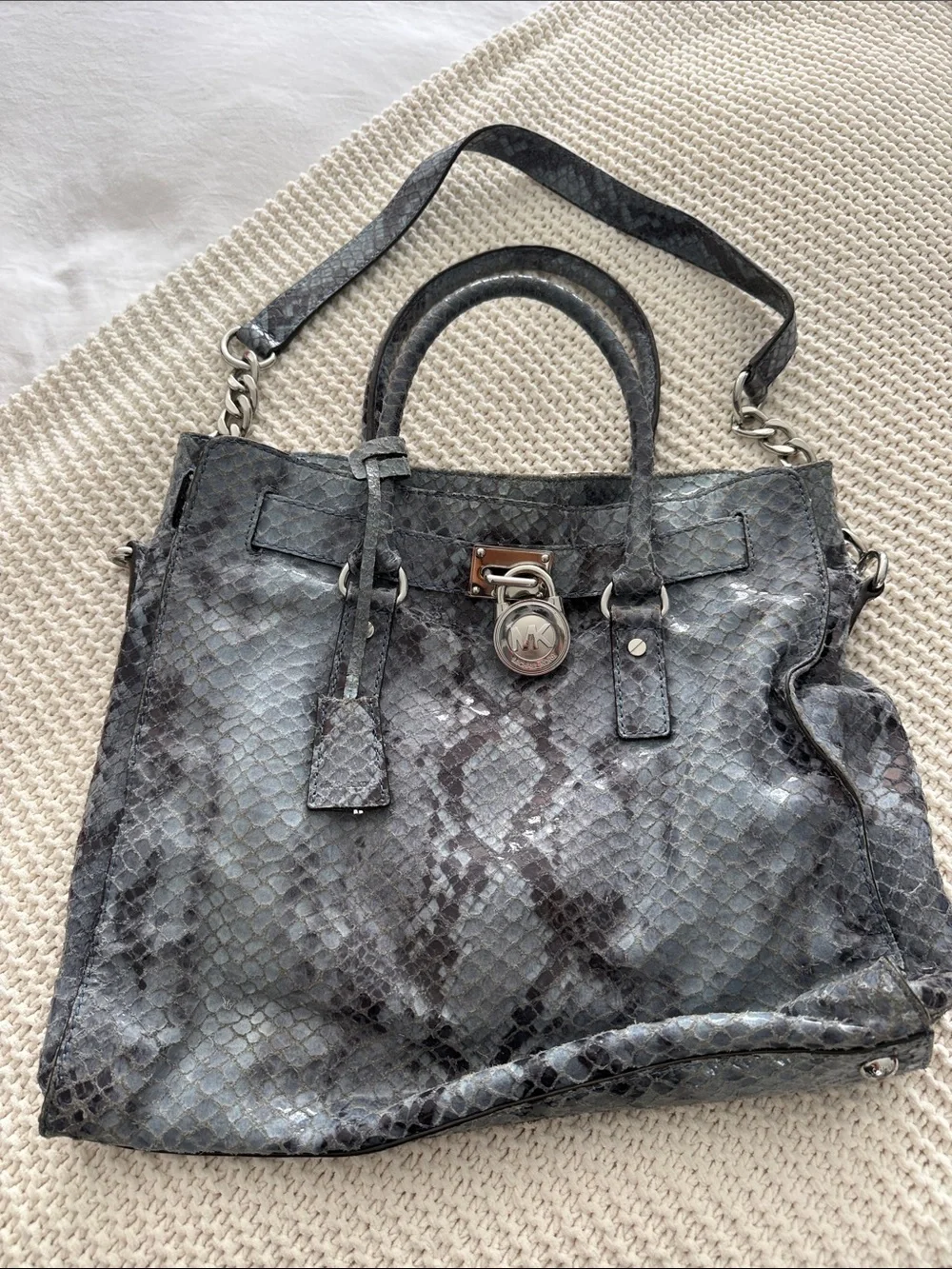 Michael Kors Gray Snakeskin-Effect Satchel Tote